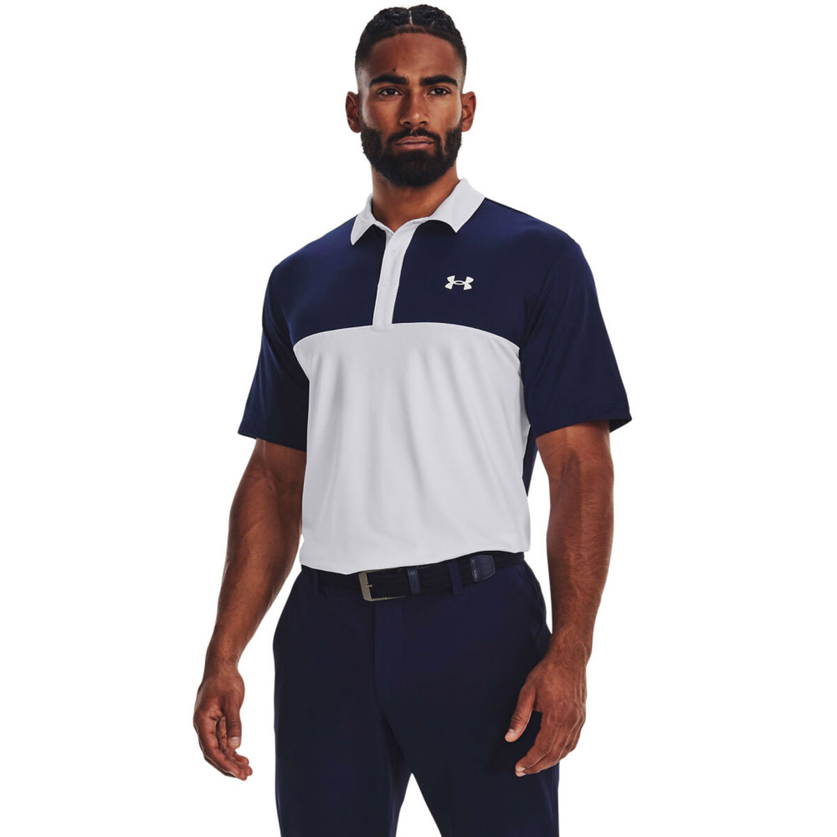 Under Armour Men’s Performance 3.0 Colourblock Golf Polo Shirt, Unisex, White/navy/white, Large | American Golf