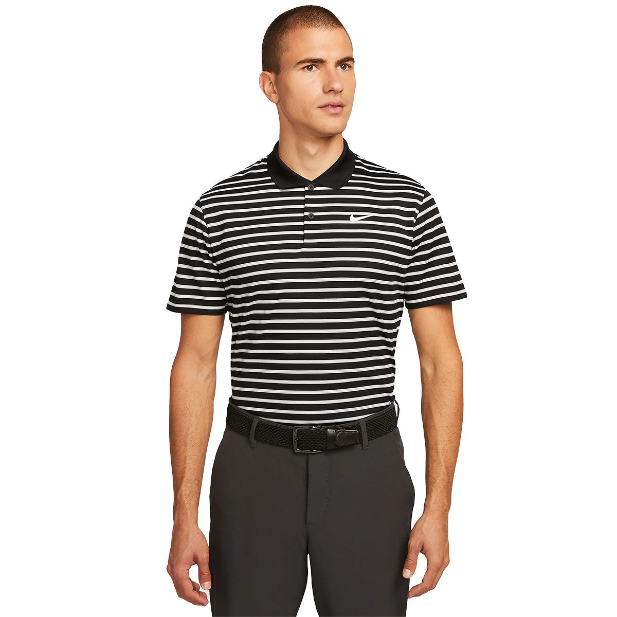 Nike Men’s Dri-FIT Victory Striped Golf Polo Shirt, Mens, Black/white, Large | American Golf