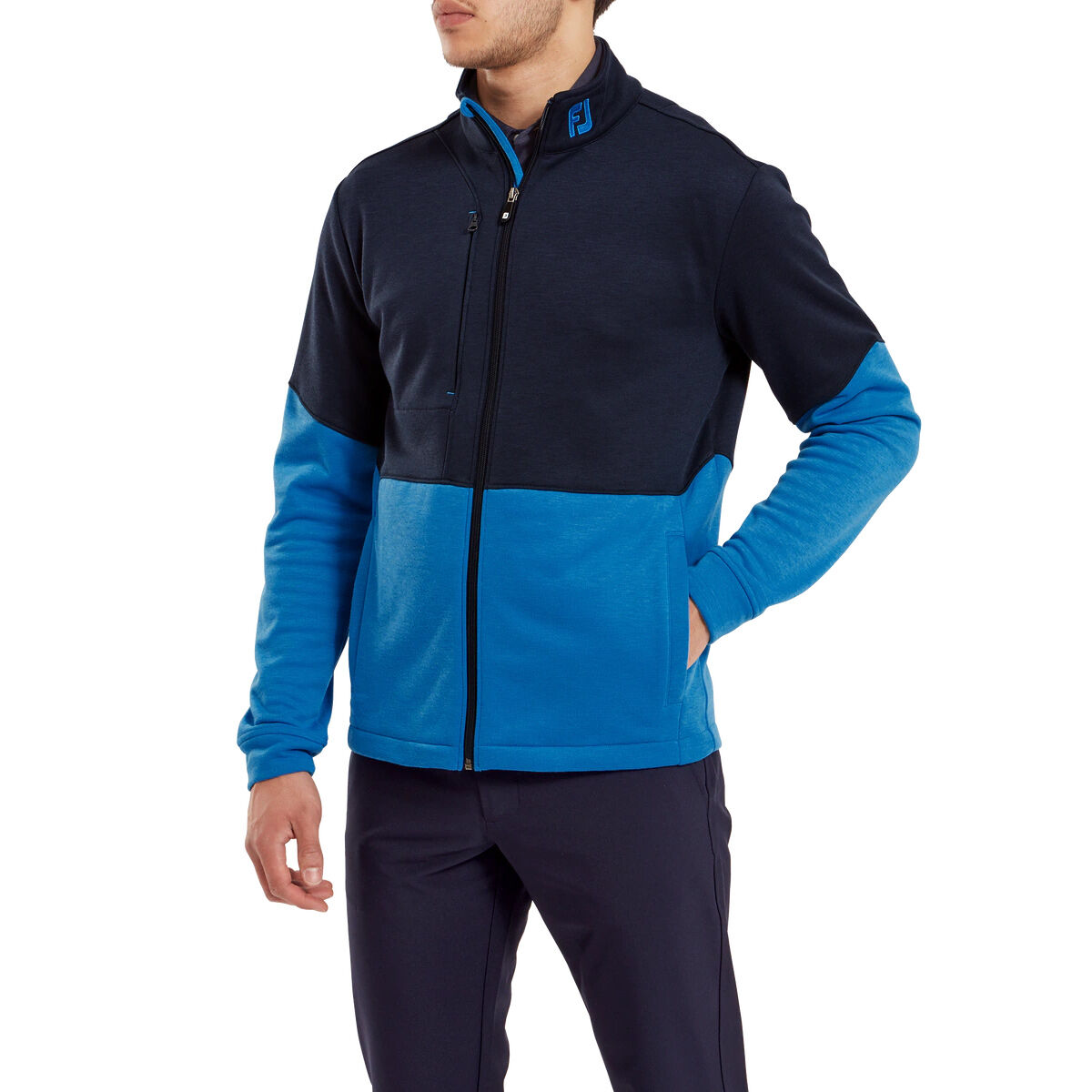 FootJoy Men’s Colour Block Chill-Out Full Zip Golf Mid Layer, Mens, Navy blue, Small | American Golf