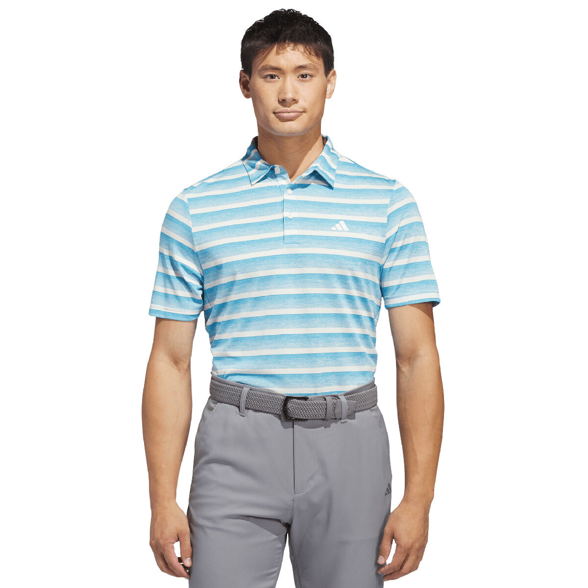 adidas Men’s Two Colour Stripe Golf Polo Shirt, Mens, Semi blue burst/ivory, Large | American Golf