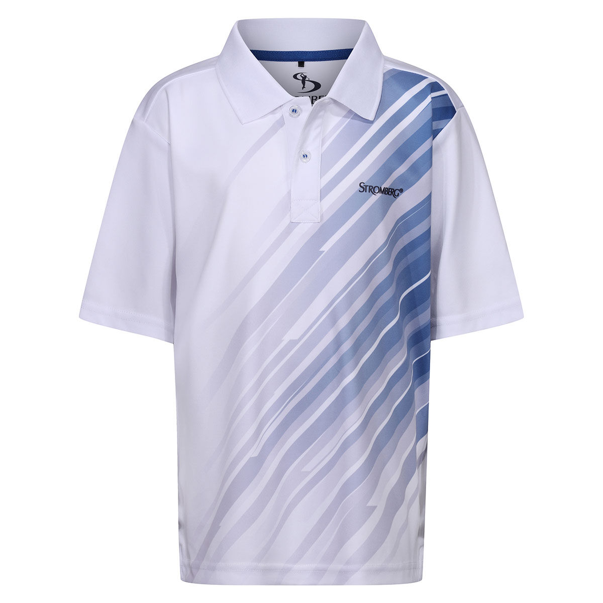 Stromberg Junior Fade Stretch Golf Polo Shirt, Unisex, White/true blue, 9-10 years | American Golf