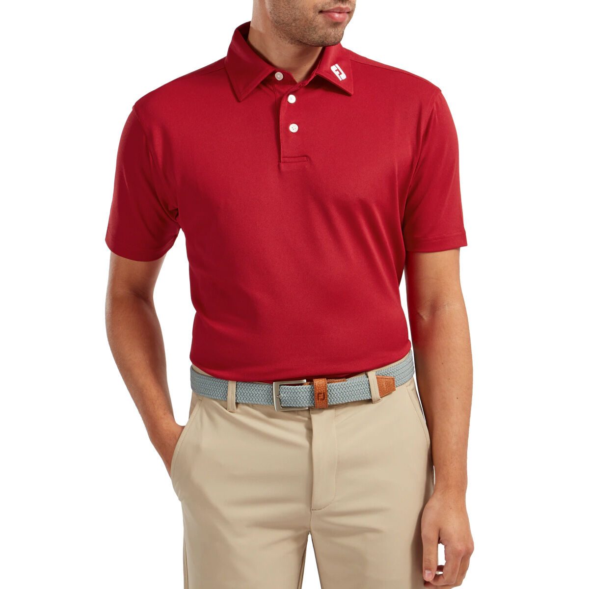 FootJoy Men’s Stretch Pique Solid Colour Golf Polo Shirt, Mens, Red, Large | American Golf
