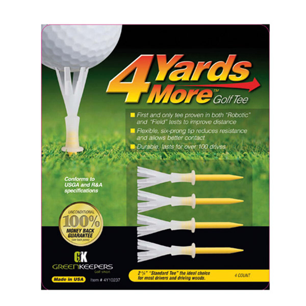 4 Yards More Yellow Pack of 4 Standard Golf Tees, Size: 2 3/4", 2 3/4 Inches | American Golf