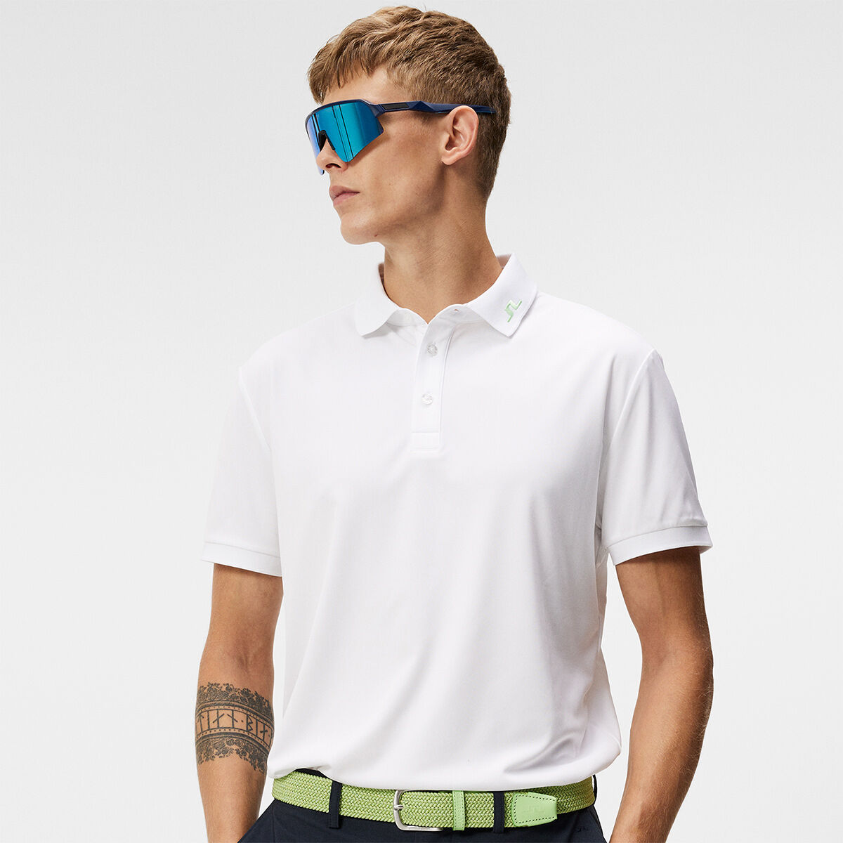 J.Lindeberg KV Reg Fit Print Golf Polo Shirt, Mens, White/lime, Large | American Golf