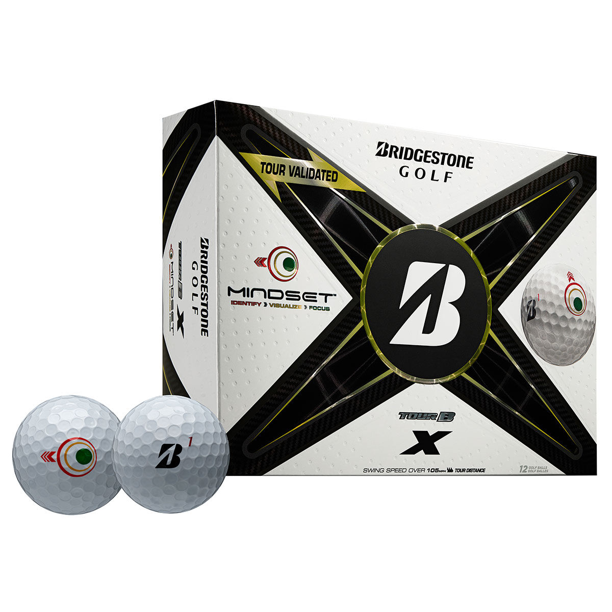 Bridgestone Tour B X Mindset 12 Golf Ball Pack, Mens, White | American Golf