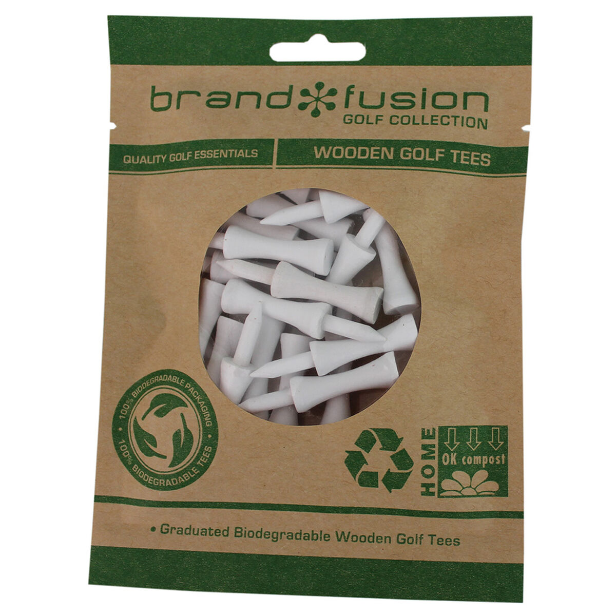 BrandFusion White Graduated Biodegradable Wooden Golf Tees, Size: 51mm | American Golf