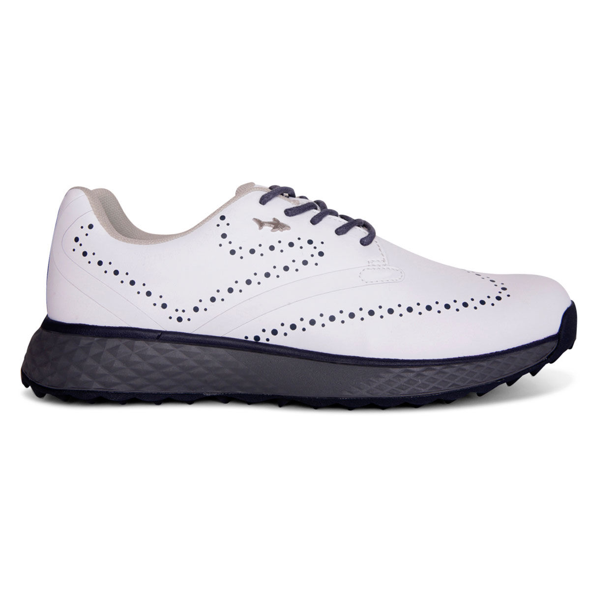 Greg Norman Men’s Sport Brogue Waterproof Spikeless Golf Shoes, Mens, White/navy, 9 | American Golf