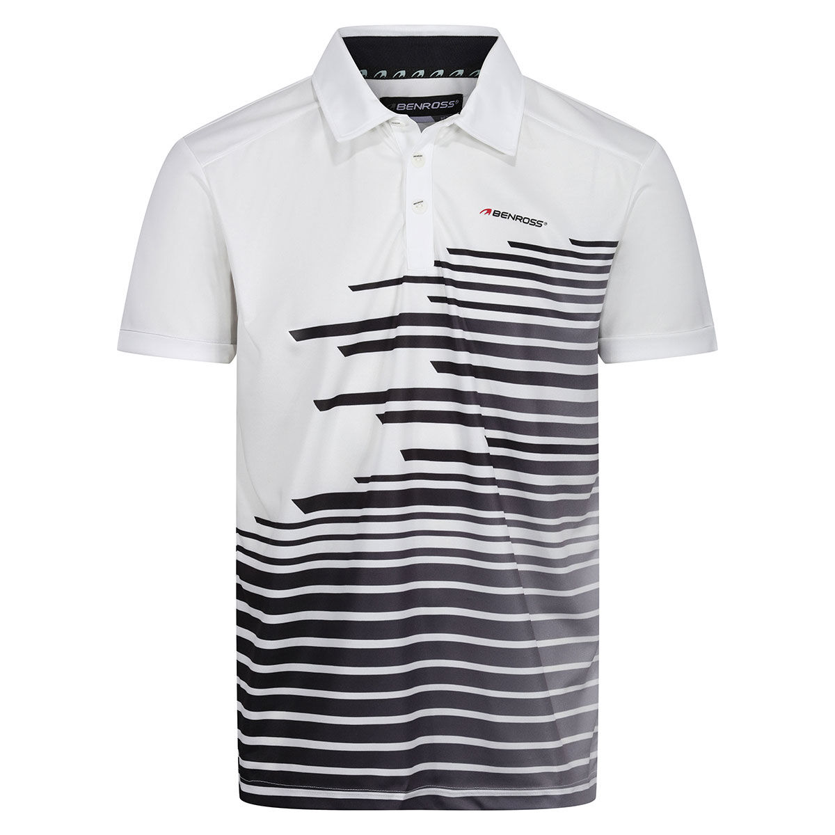 Benross Mens White and Black Stripe Fade Golf Polo Shirt, Size: Small | American Golf