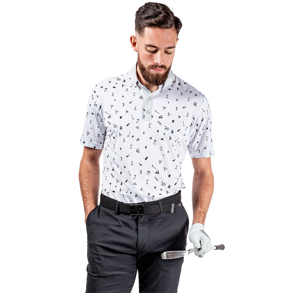 Galvin Green Men’s White and Black Miro Golf Polo Shirt, Size: Medium | American Golf