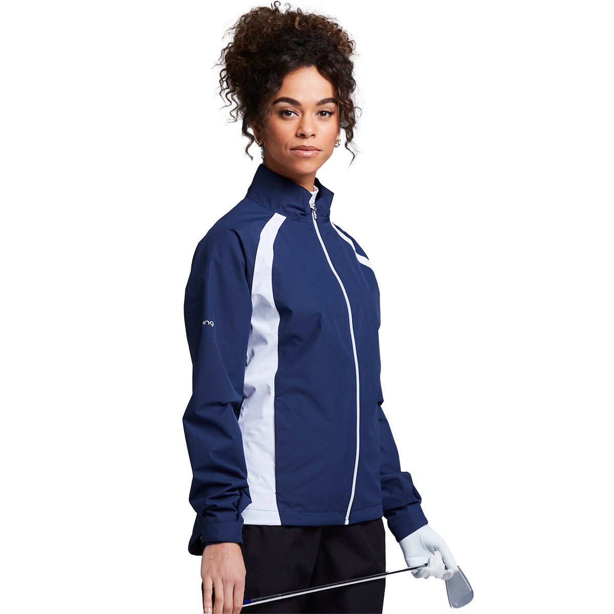 PING Women’s Blue and White Lightweight Freda Full Zip Waterproof Golf Jacket, Size: 8 | American Golf