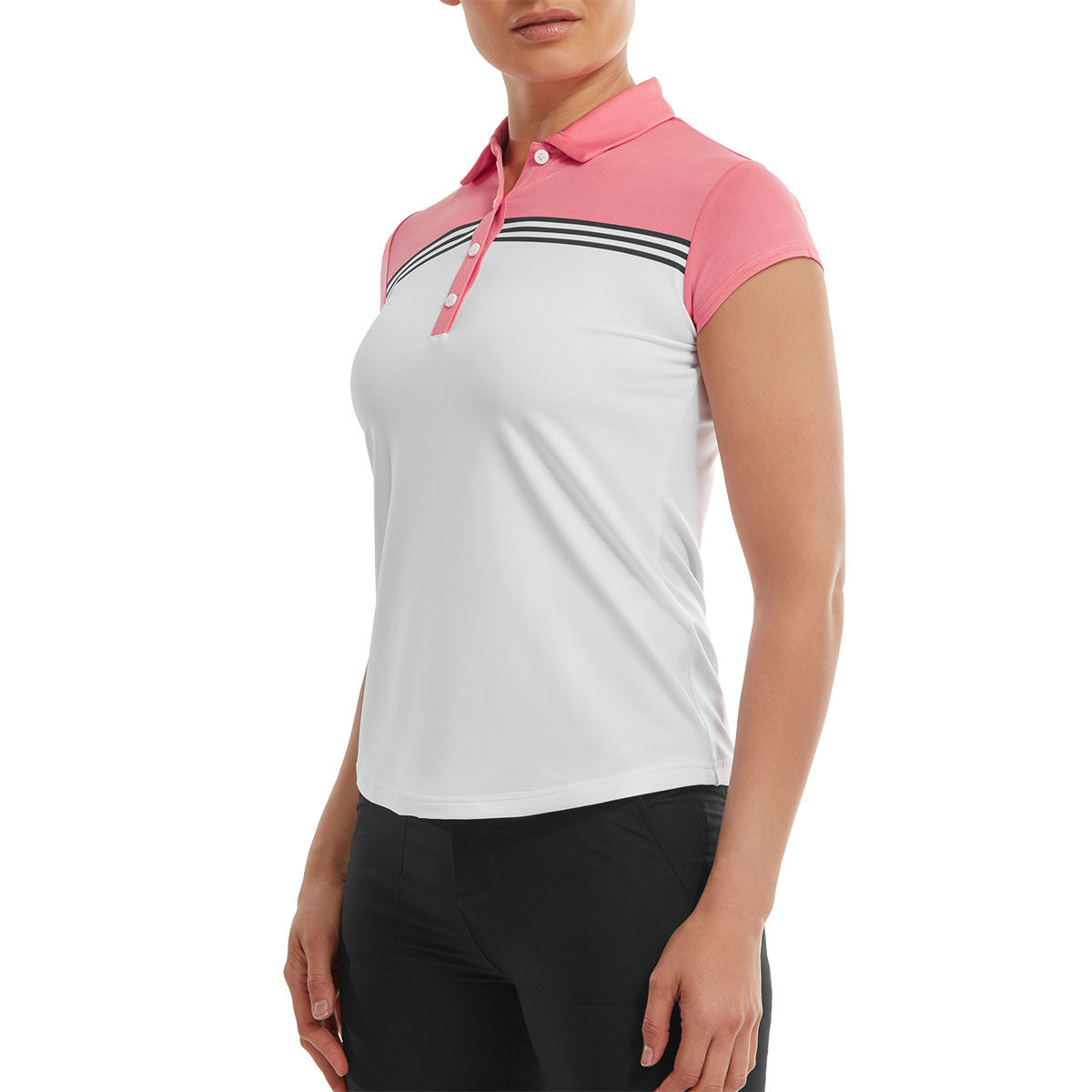 FootJoy Womens Engineered Colour Block Lisle Stretch Golf Polo Shirt, Female, White/coral, 16 | American Golf
