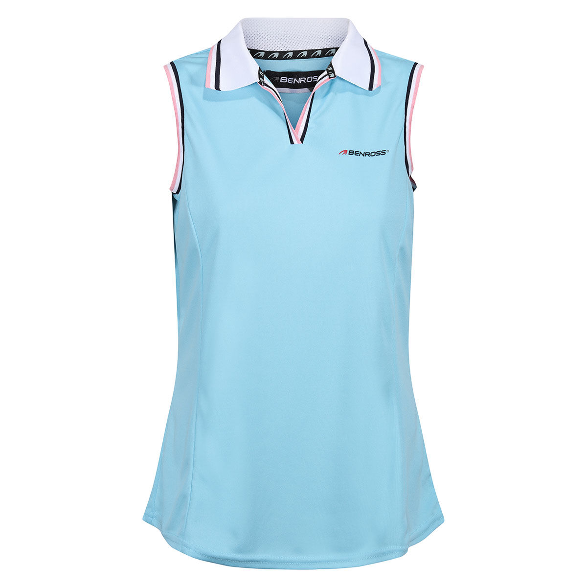 Benross Womens Tipped Sleeveless Stretch Golf Polo Shirt, Female, Baby blue, 8 | American Golf