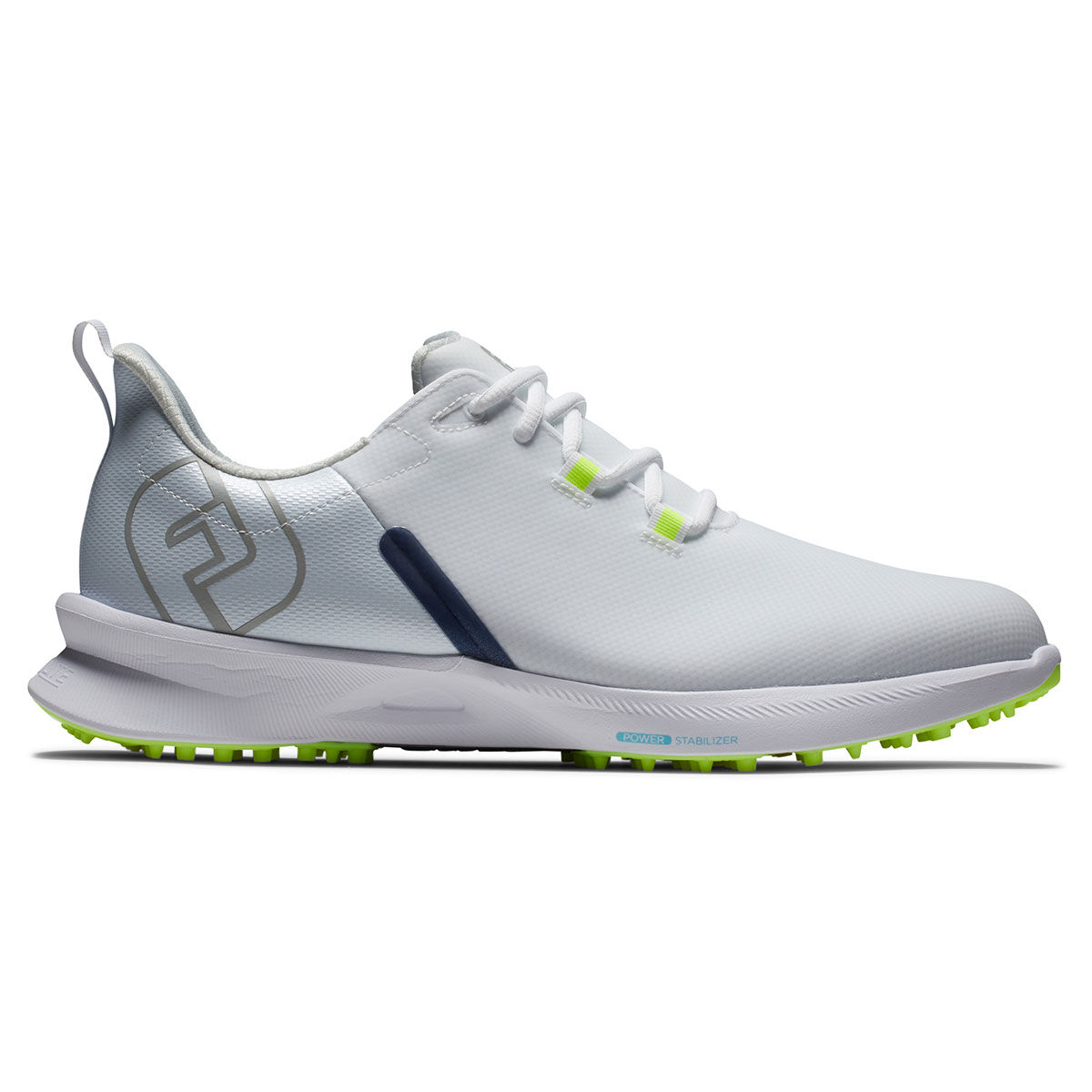 FootJoy Men’s White, Navy Blue and Green Mesh Fuel Sport Waterproof Spikeless Regular Fit Golf Shoes, Size: 10 | American Golf