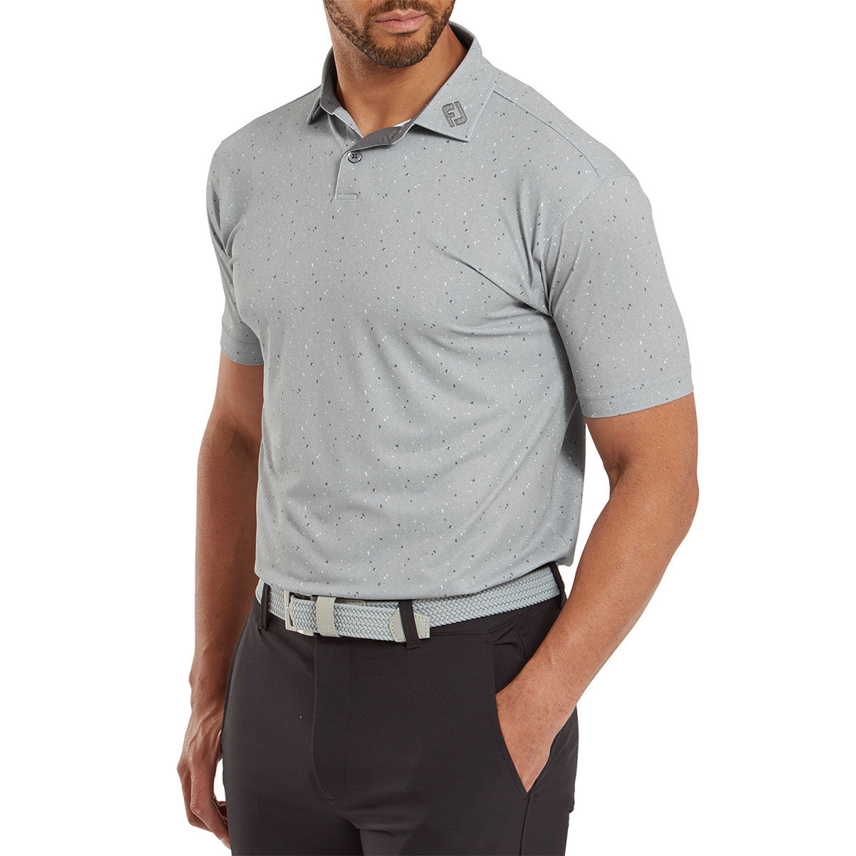 FootJoy Men’s Tweed Texture Pique Golf Polo Shirt, Mens, Grey cliff, Medium | American Golf
