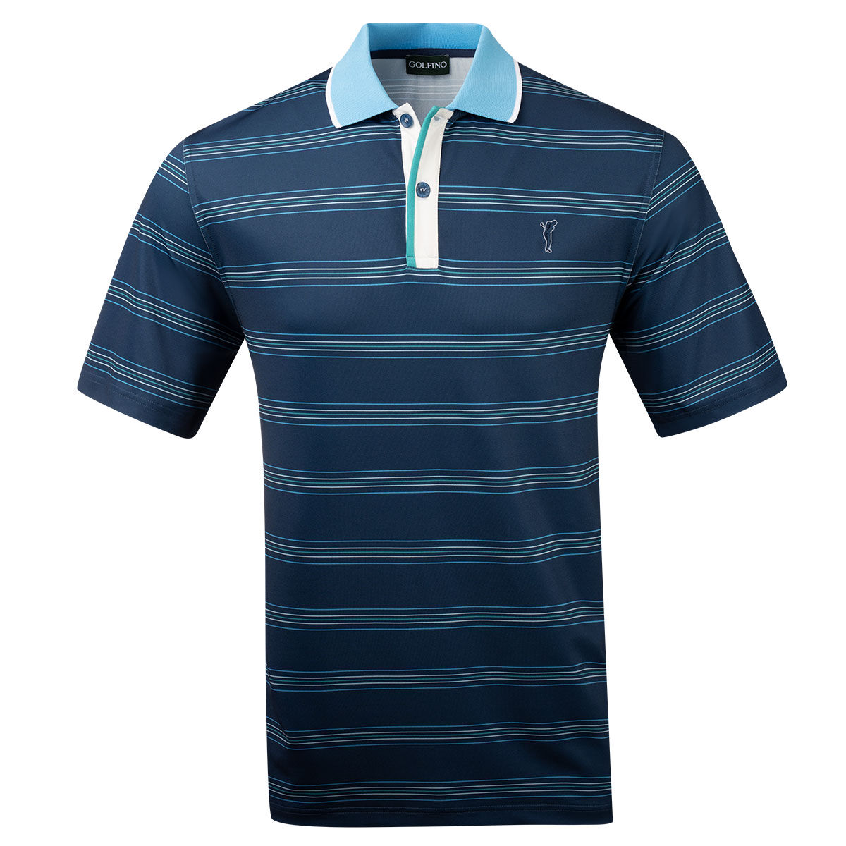Golfino Mens Blue and White Comfortable Multi-Stripe Golf Polo Shirt, Size: Small  | American Golf