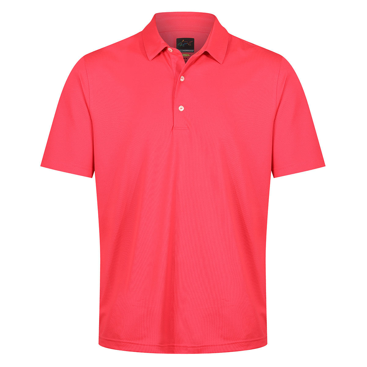 Greg Norman Men’s Neck Logo Stretch Golf Polo Shirt, Mens, Coral sunset, Large | American Golf