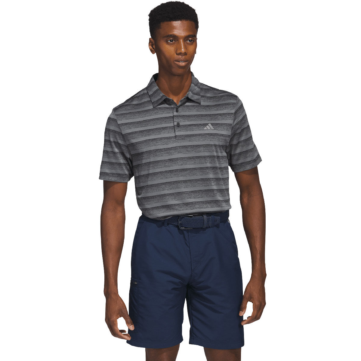 adidas Men’s Two-Colour Striped Golf Polo Shirt, Mens, Black/grey, Small | American Golf