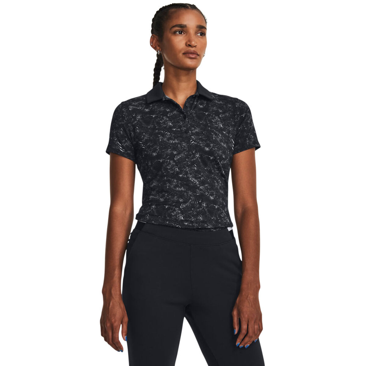 Under Armour Womens Zinger Printed Golf Polo Shirt, Female, Black/metal/silver, Small | American Golf