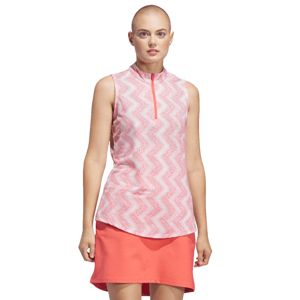 adidas Womens Ultimate365 Ottoman Print Sleeveless Golf Polo Shirt, Female, Preloved scarlet, Xs | American Golf