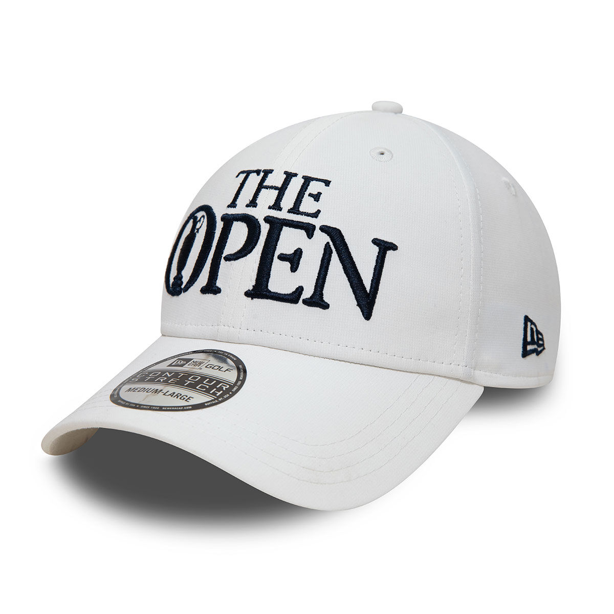 New Era Mens White and Black Comfortable Logo Print Quill Tech 39Thirty The Open Golf Cap, Size: Small/Medium | American Golf