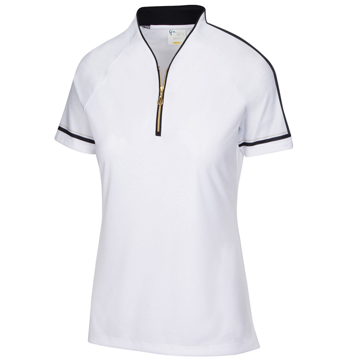 Greg Norman Womens White Comfortable Stripe Ml75 Journey Zip Golf Polo Shirt, Size: Xs| American Golf