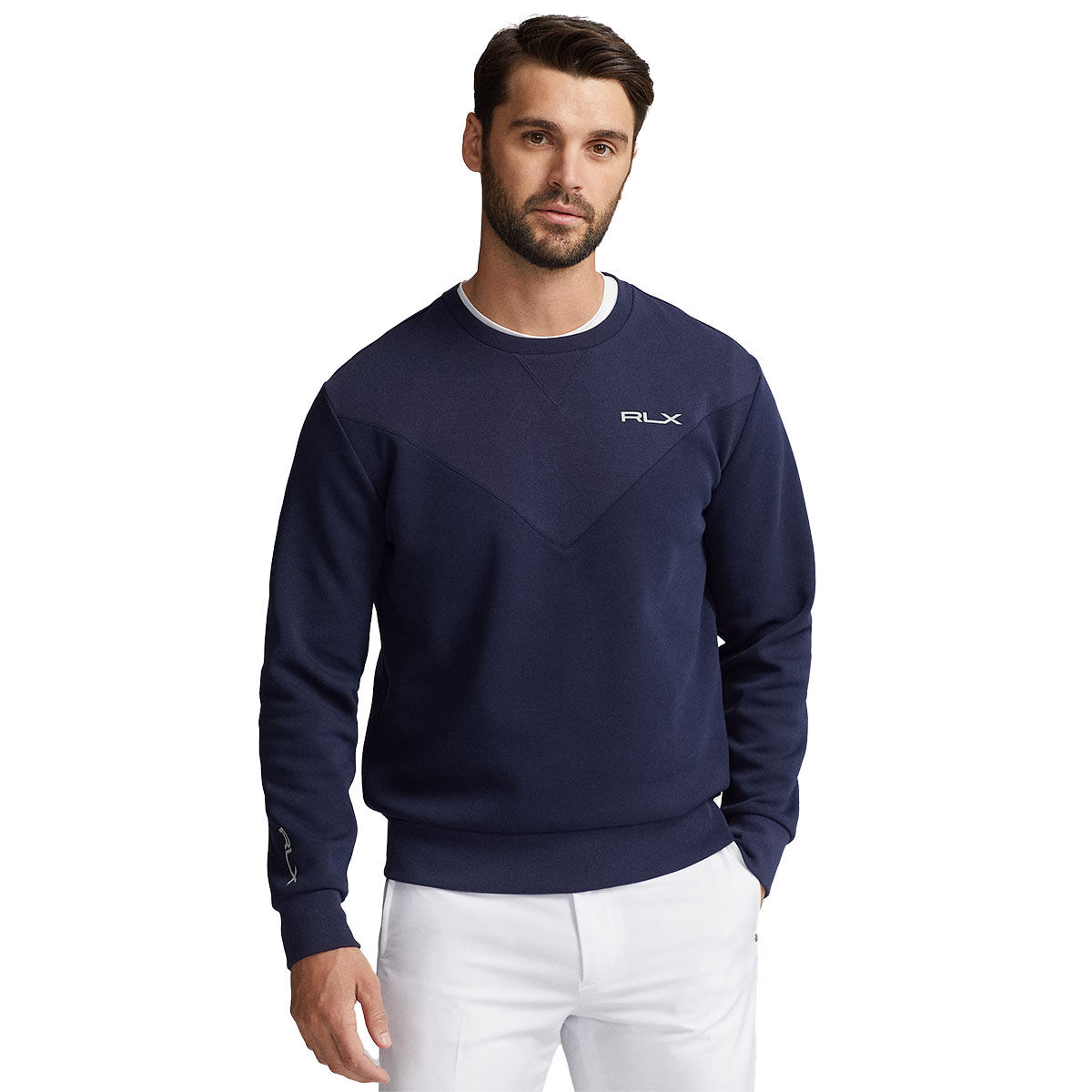 Ralph Lauren Logo Double-Knit Pullover Golf Sweater, Mens, Navy blue, Large | American Golf