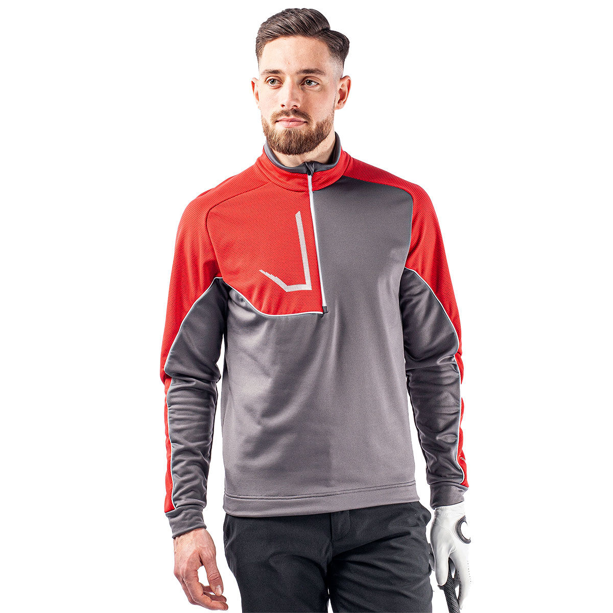 Galvin Green Men’s Daxton Golf Midlayer, Mens, Iron/red/white, Large | American Golf