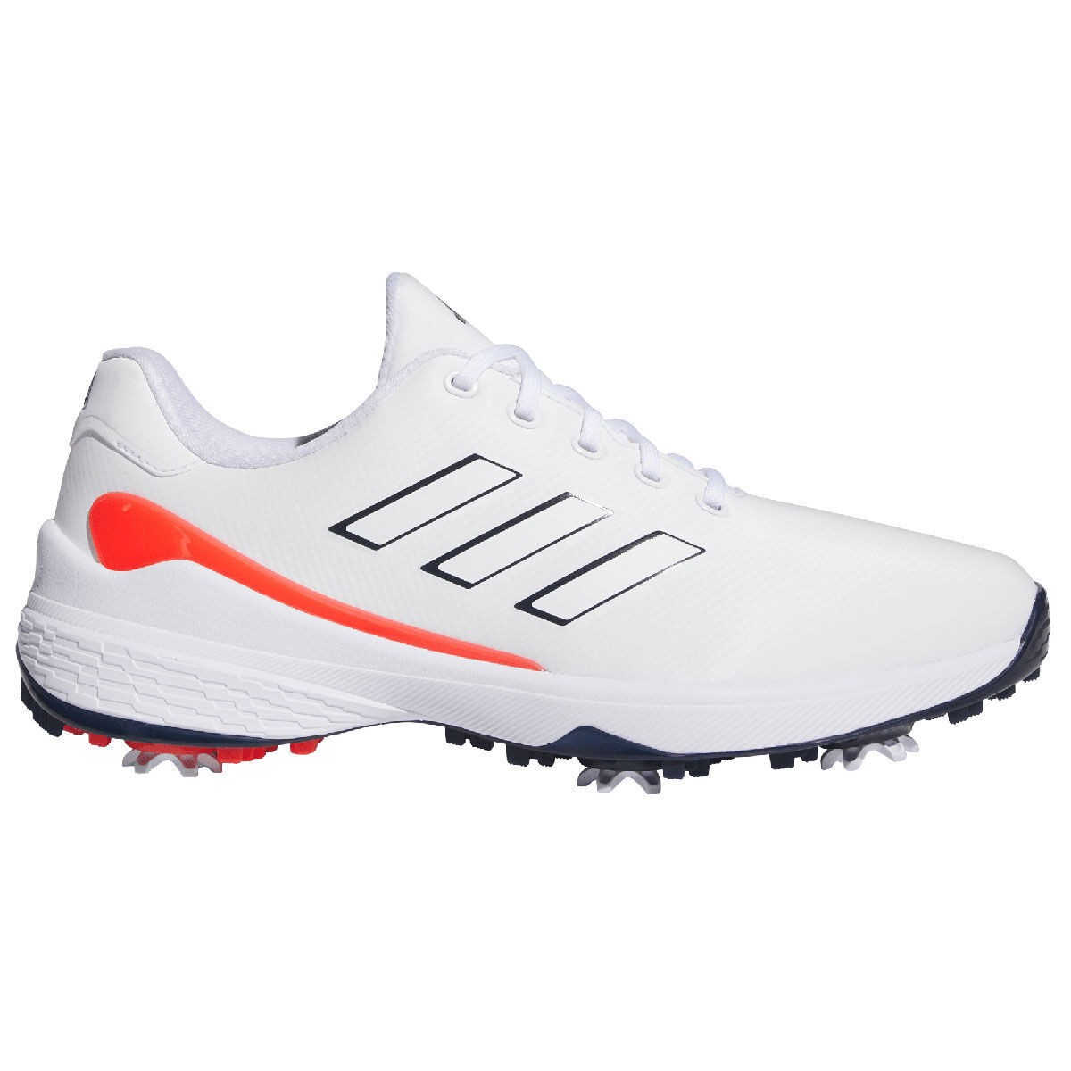 adidas Golf Men’s White, Navy Blue and Red Lightweight ZG23 Waterproof Spiked Golf Shoes, Size: 8 | American Golf
