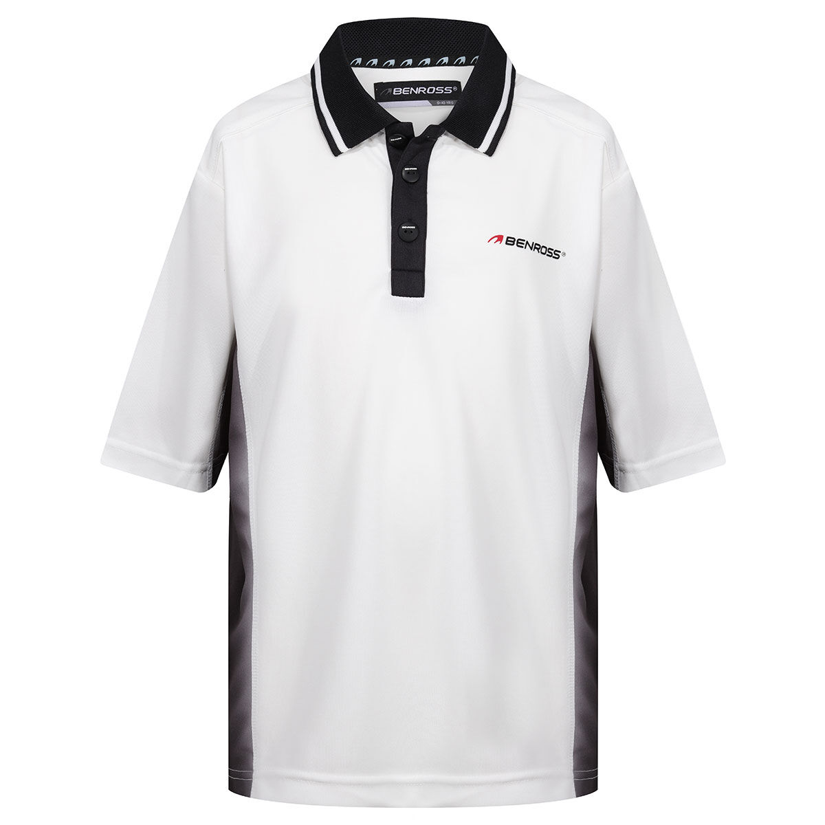 Benross Kids White and Black Lightweight Faded Side Panel Junior Golf Polo Shirt, Size: 11-12 Years | American Golf