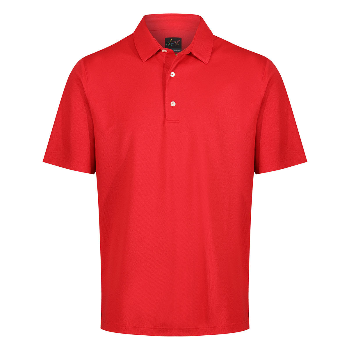 Greg Norman Men’s Neck Logo Stretch Golf Polo Shirt, Mens, British red, Medium | American Golf