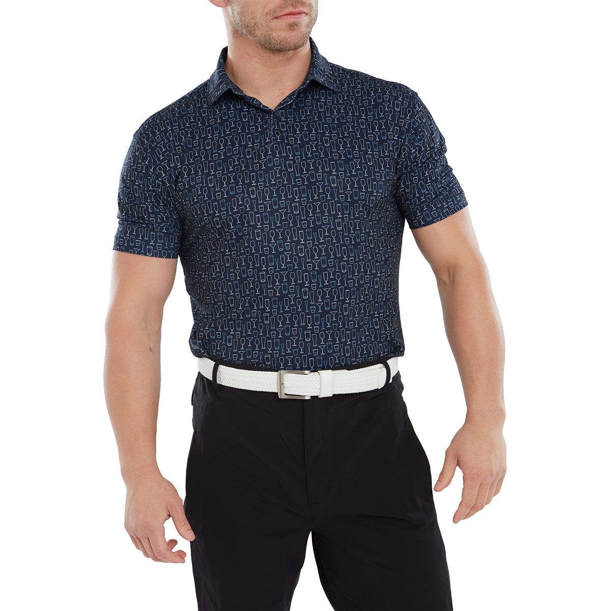 FootJoy Men’s Navy Blue Glass Print Golf Polo Shirt, Size: Small | American Golf