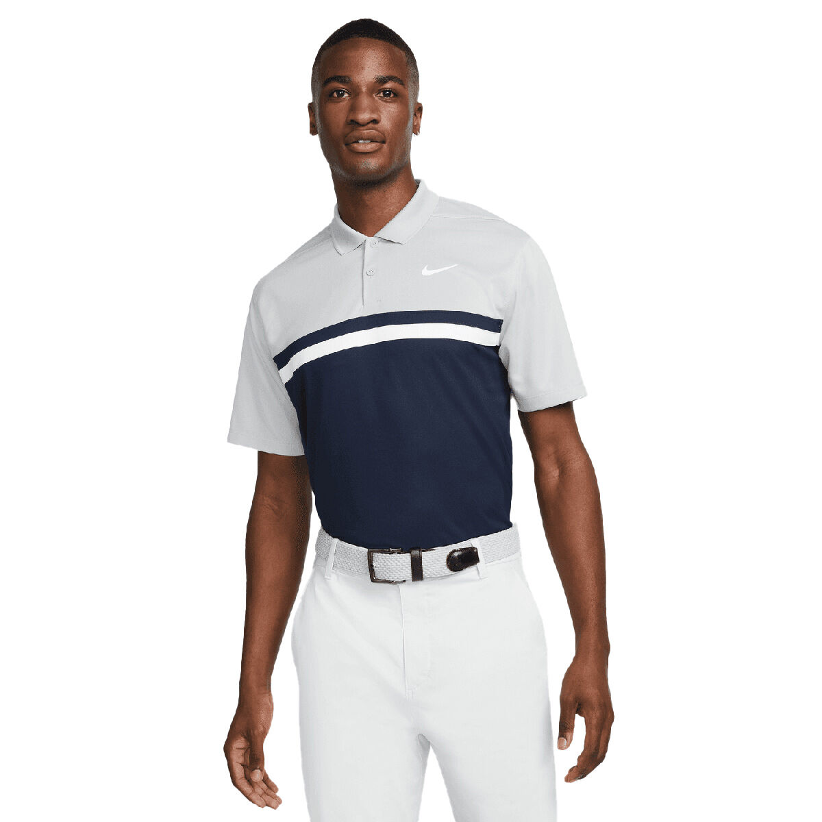 Nike Men’s Victory Dri-FIT Colour Block Golf Polo Shirt, Mens, Light smoke grey/obsidian, Xl | American Golf