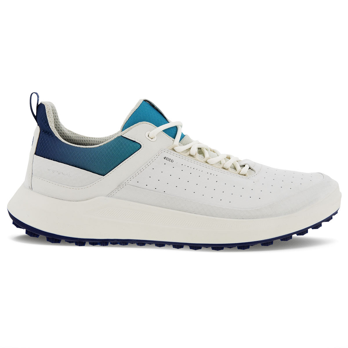 ECCO Men’s White and Blue Core Spikeless Golf Shoes, Size: 9 | American Golf