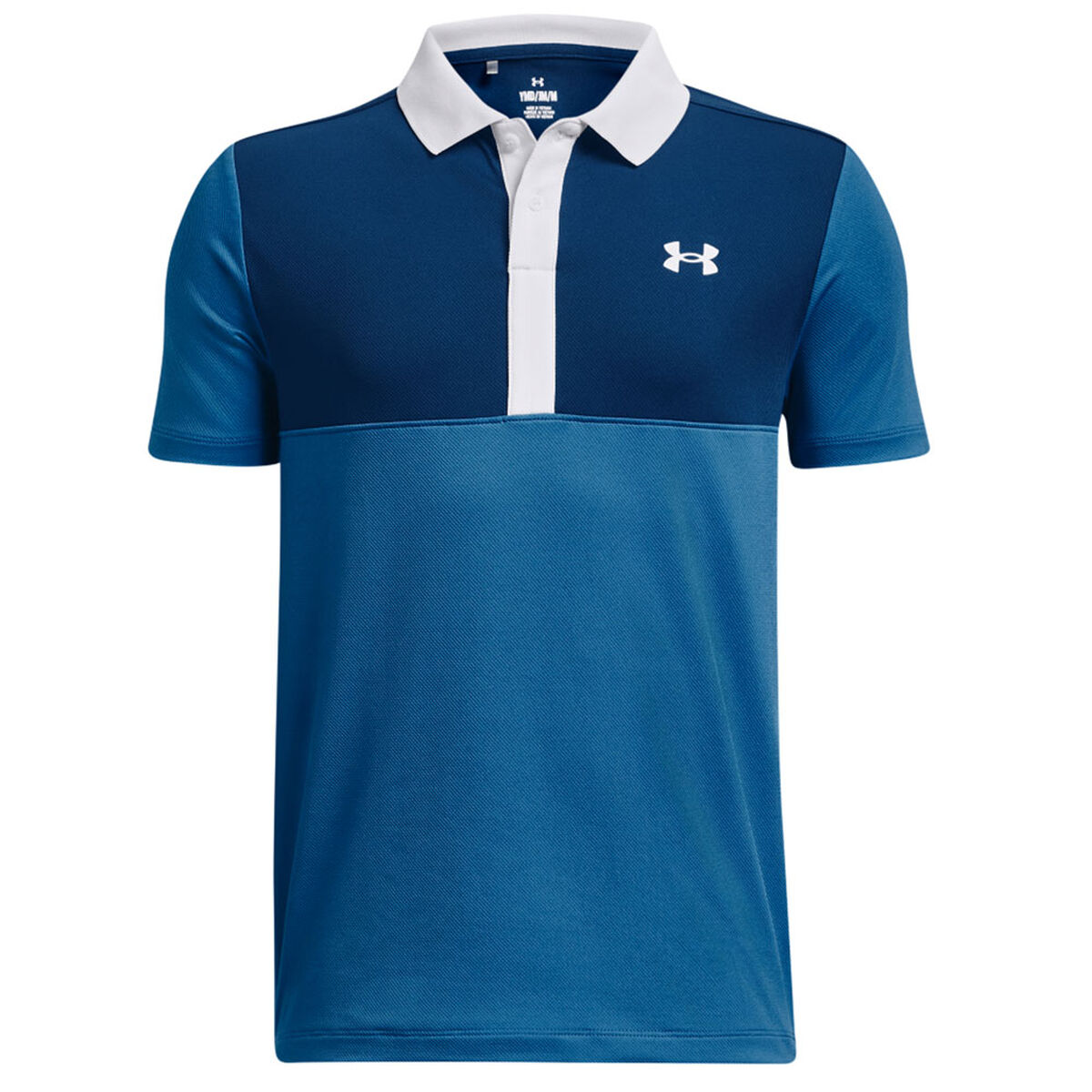 Under Armour Junior Performance Colorblock Golf Polo Shirt, Unisex, Cosmic blue/varsity blue/white, 7-8 years | American Golf