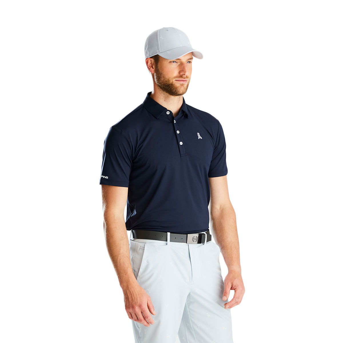 PING Men’s Mr. Ping Golf Polo Shirt, Mens, Navy, Small | American Golf