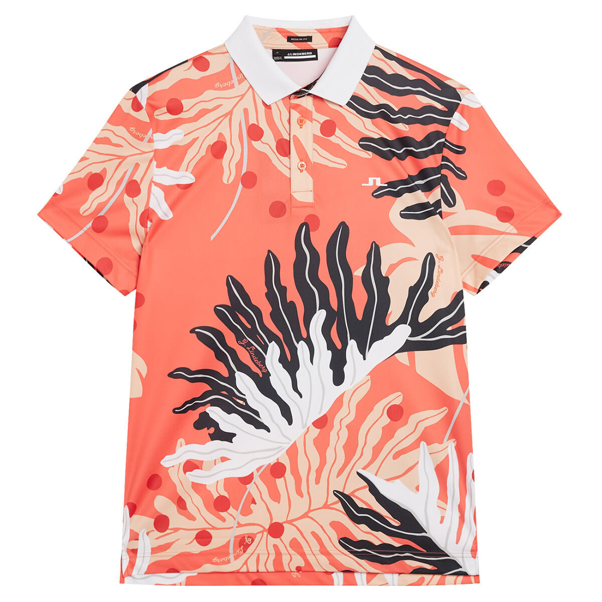 J.Lindeberg Men’s Martin Print Golf Polo Shirt, Mens, Paradise monstera coral, Large | American Golf