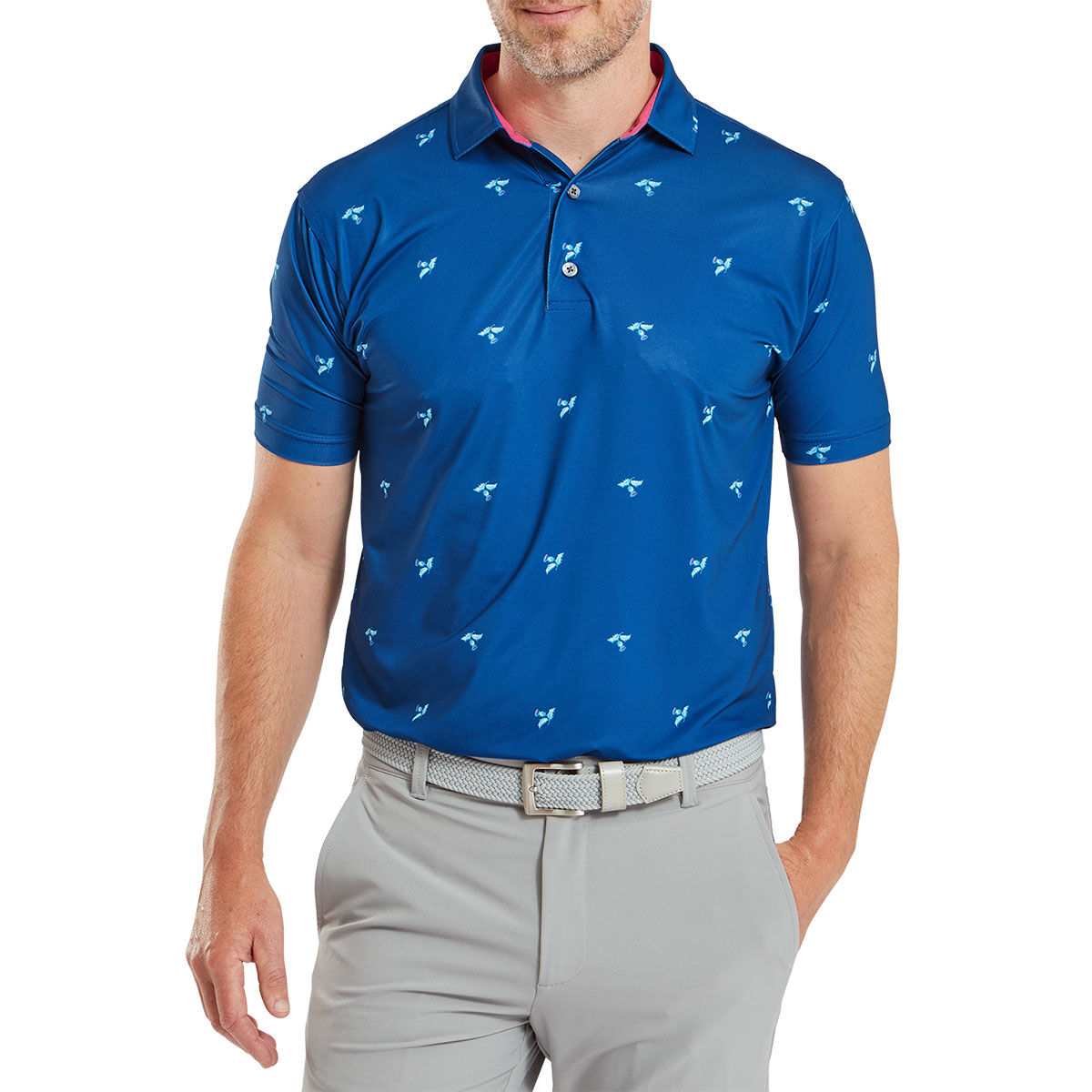 FootJoy Men’s Thistle Print Lisle Golf Polo Shirt, Mens, Deep blue, Xl | American Golf