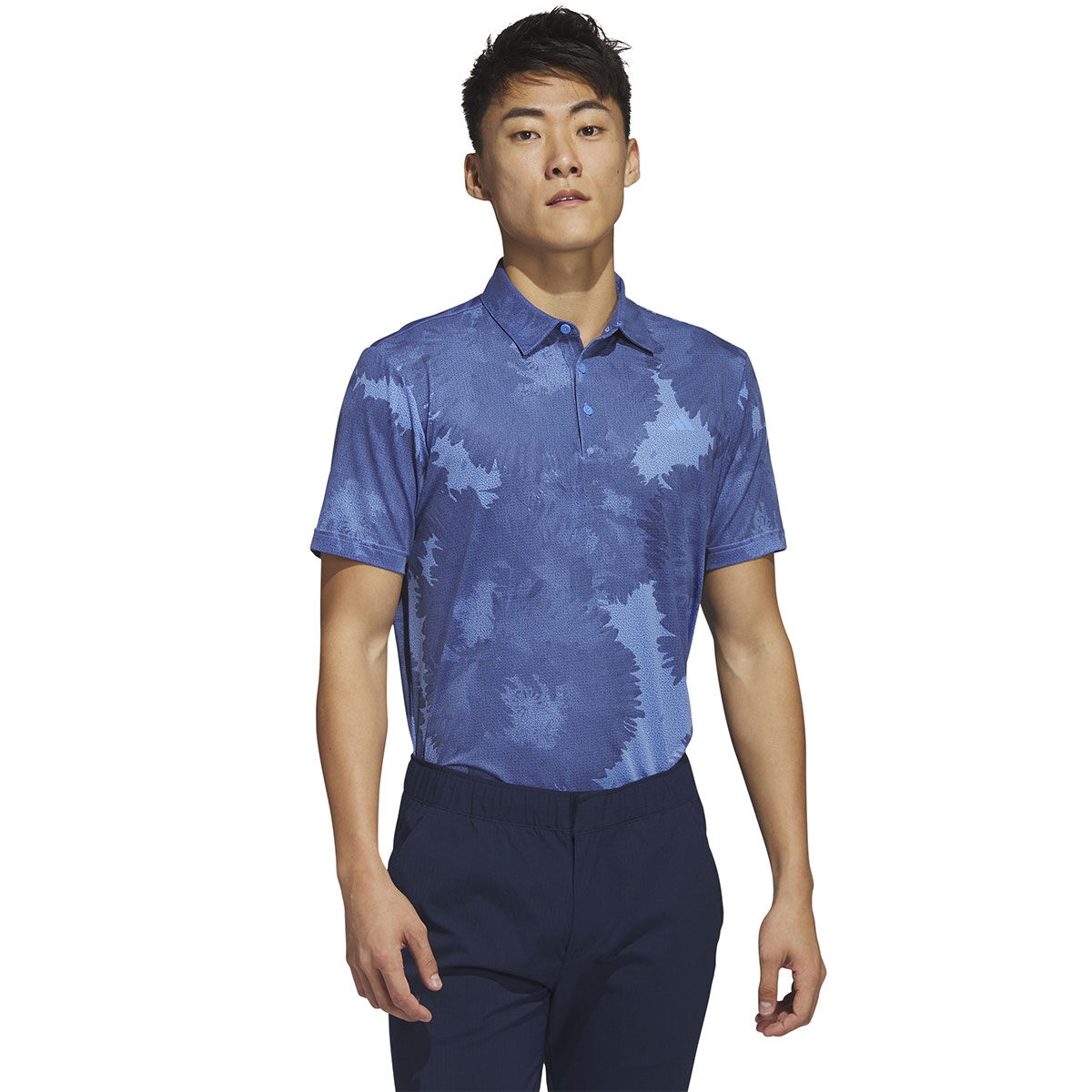 adidas Golf Men’s Navy Blue Stylish Floral Print Flower Mesh Golf Polo Shirt, Size: S | American Golf