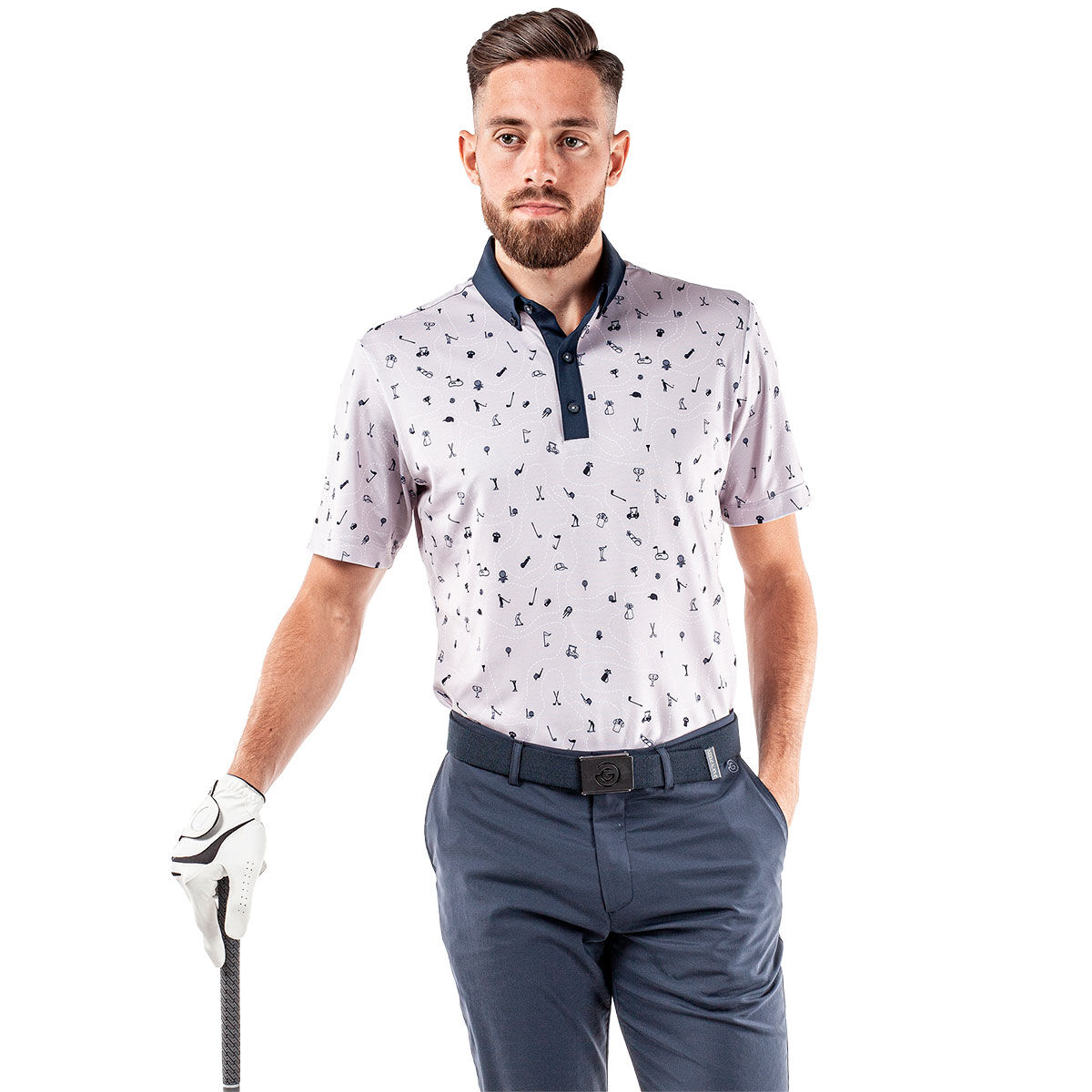 Galvin Green Men’s Miro Golf Polo Shirt, Mens, Cool grey/navy, Medium | American Golf