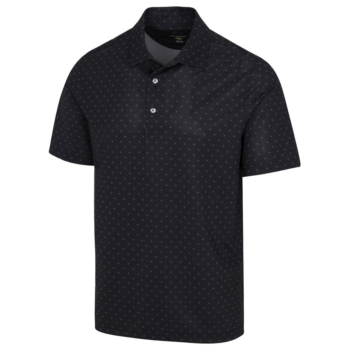 Greg Norman Men’s Black and White Freedom Micro Pique Spinner Print Golf Polo Shirt, Size: Medium | American Golf