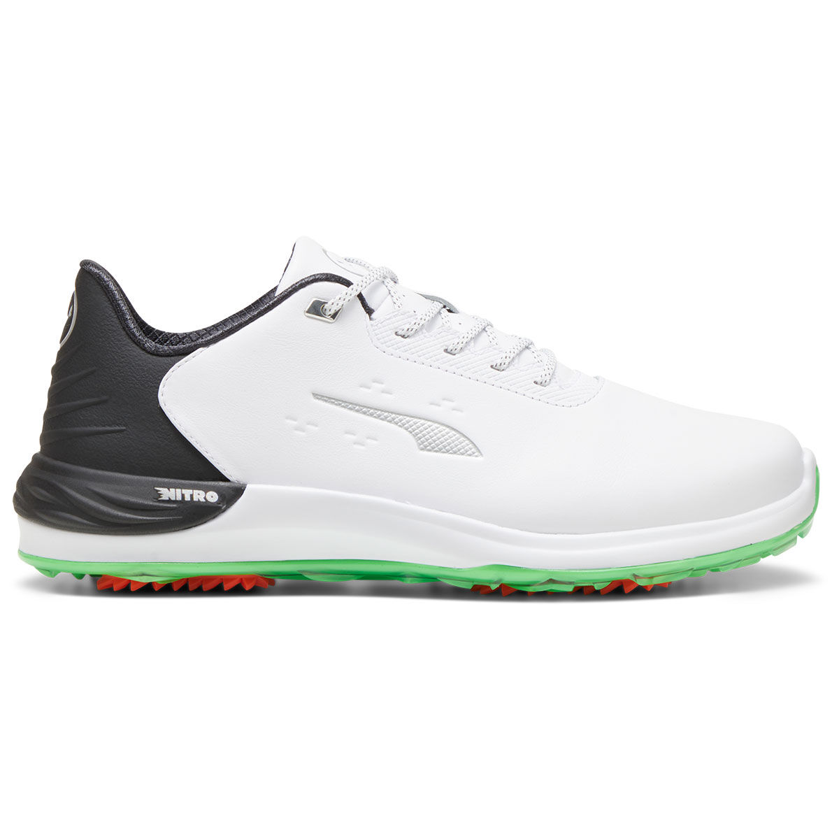 PUMA Men’s Phantomcat NITRO + Waterproof Spiked Golf Shoes, Mens, White/black/fluro green pes, 9 | American Golf