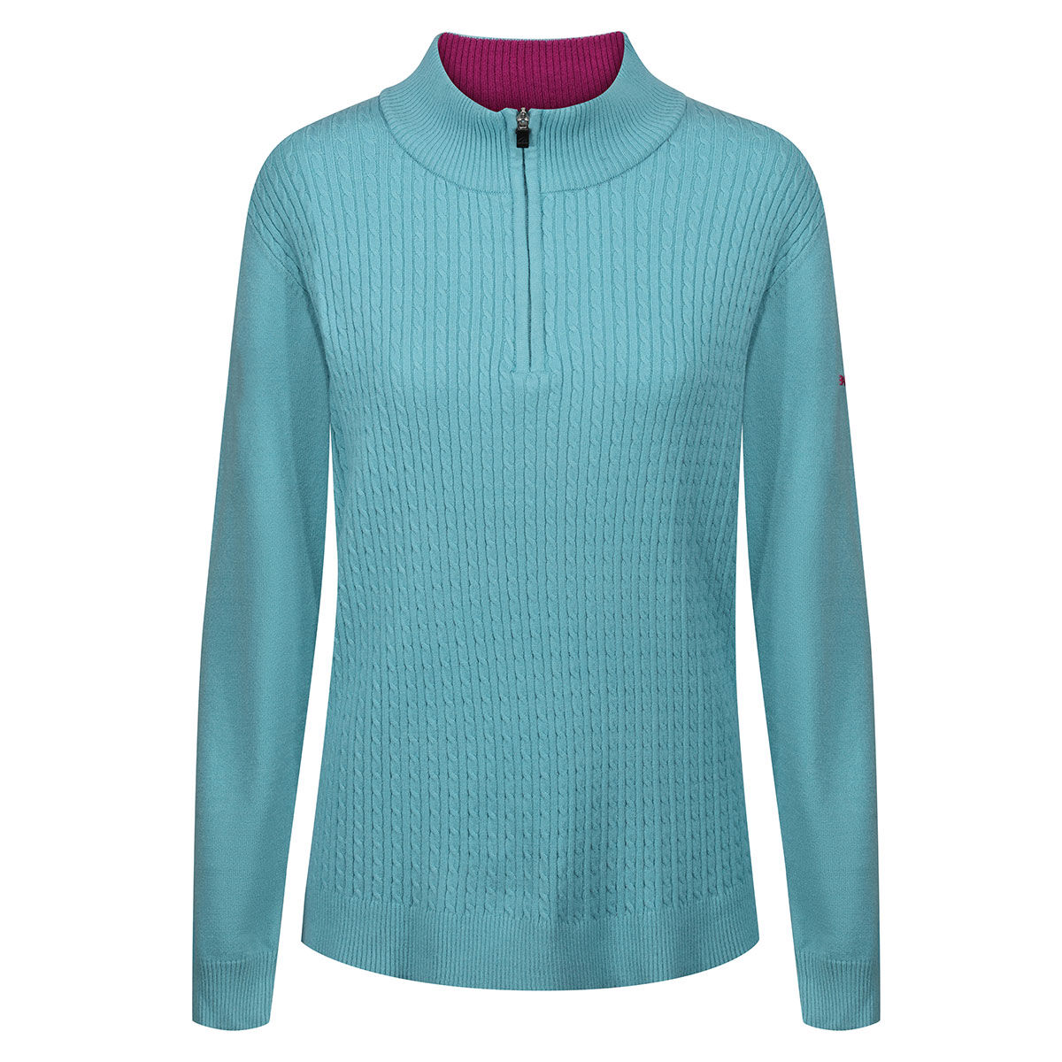 Benross Womens Cable Knitted Half Zip Golf Midlayer, Female, Arctic blue, 8 | American Golf