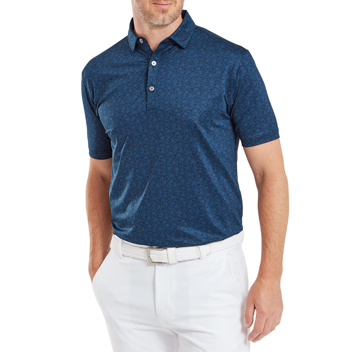 FootJoy Men’s Painted Floral Golf Polo Shirt, Mens, Navy blue, Small | American Golf