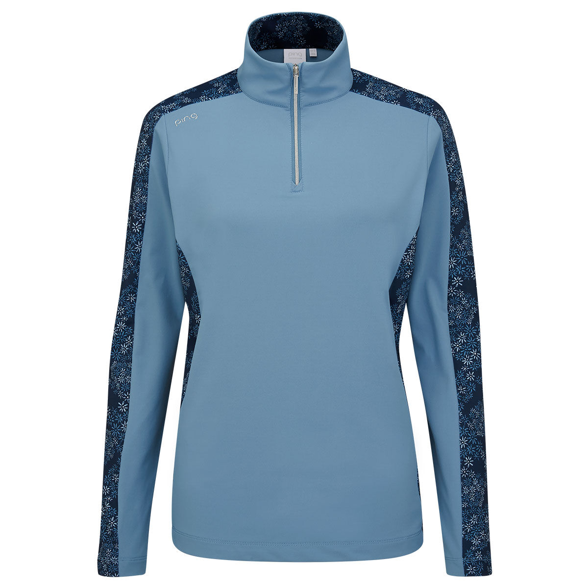 PING Women’s Blue and White Comfortable Floral Print Zenya Half Zip Golf Mid Layer, Size: 8 | American Golf