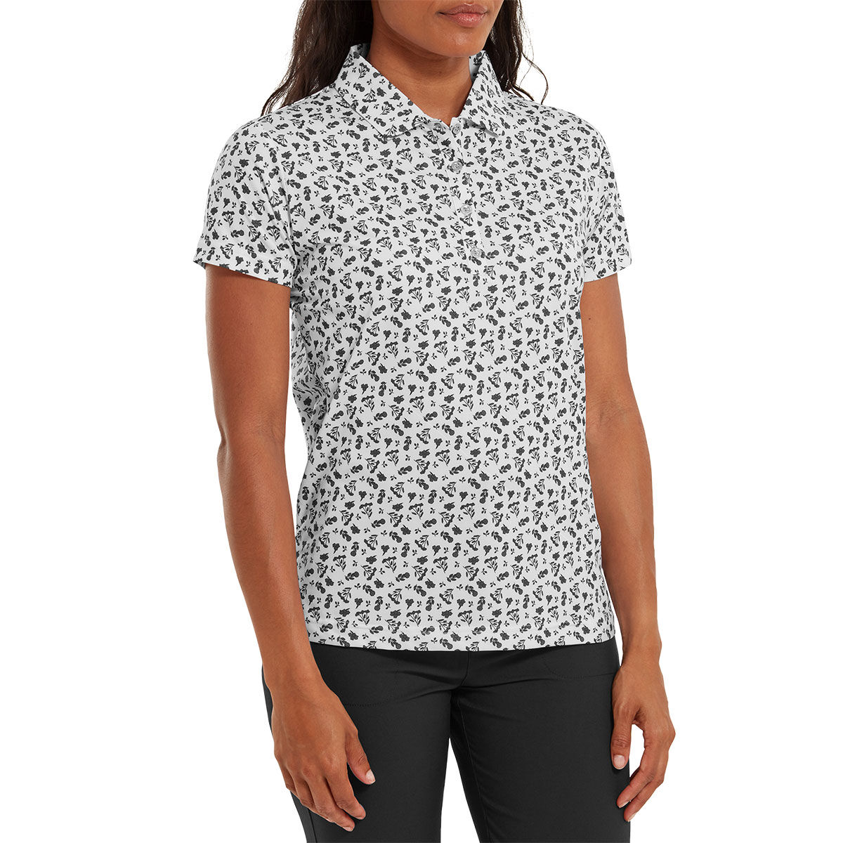FootJoy Womens Floral Print Golf Polo Shirt, Female, White/black, Medium | American Golf