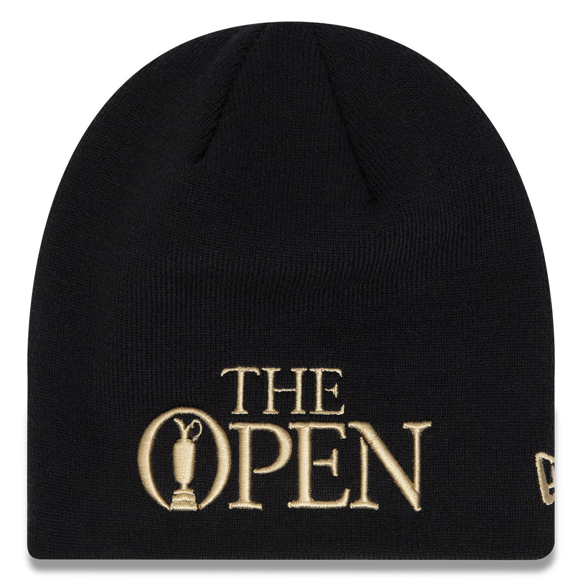 New Era Men’s Navy Blue and Gold Embroidered Essential The Open Skull Beanie | American Golf, One Size