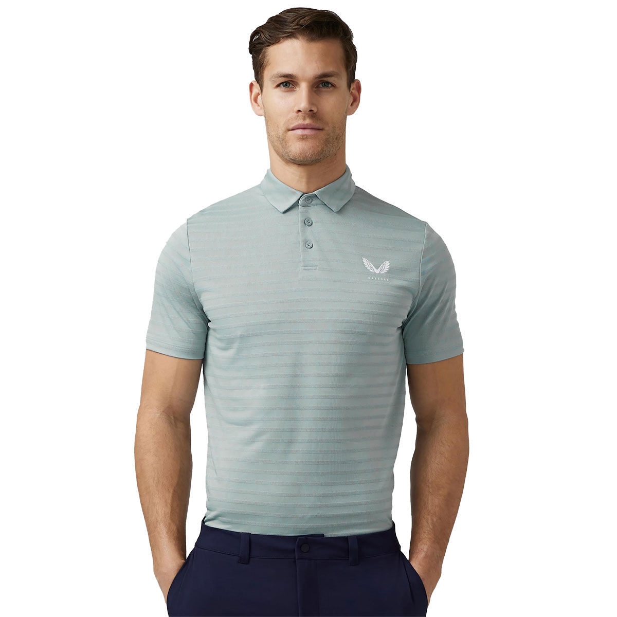 Castore Men’s Textured Pique Golf Polo Shirt, Mens, Stone blue, Medium | American Golf