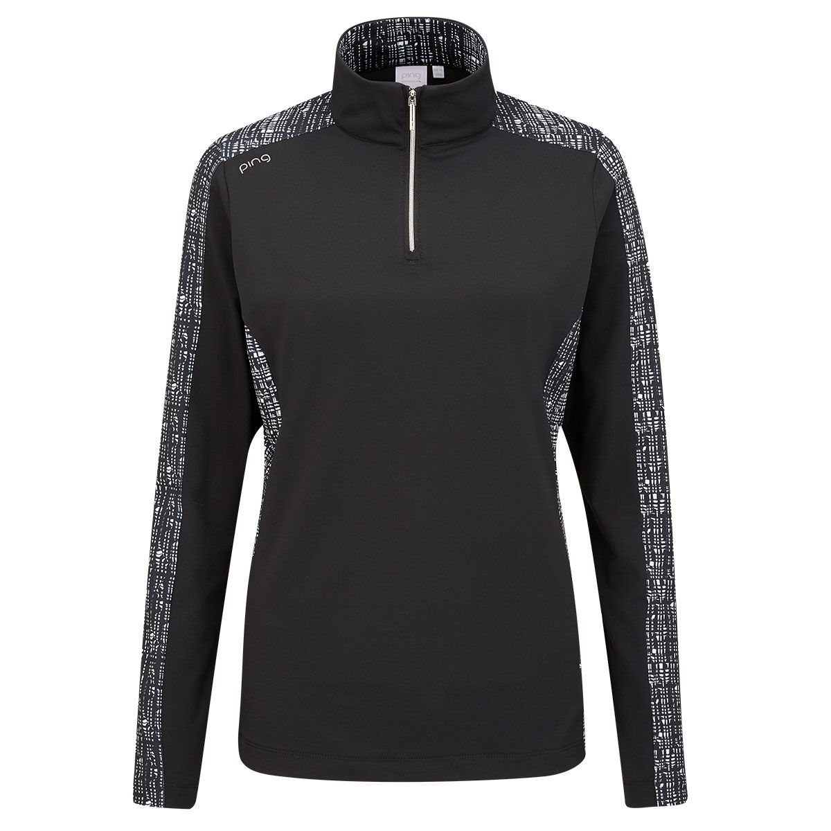 PING Women’s Black and White Comfortable Floral Print Zenya Half Zip Golf Mid Layer, Size: 10 | American Golf