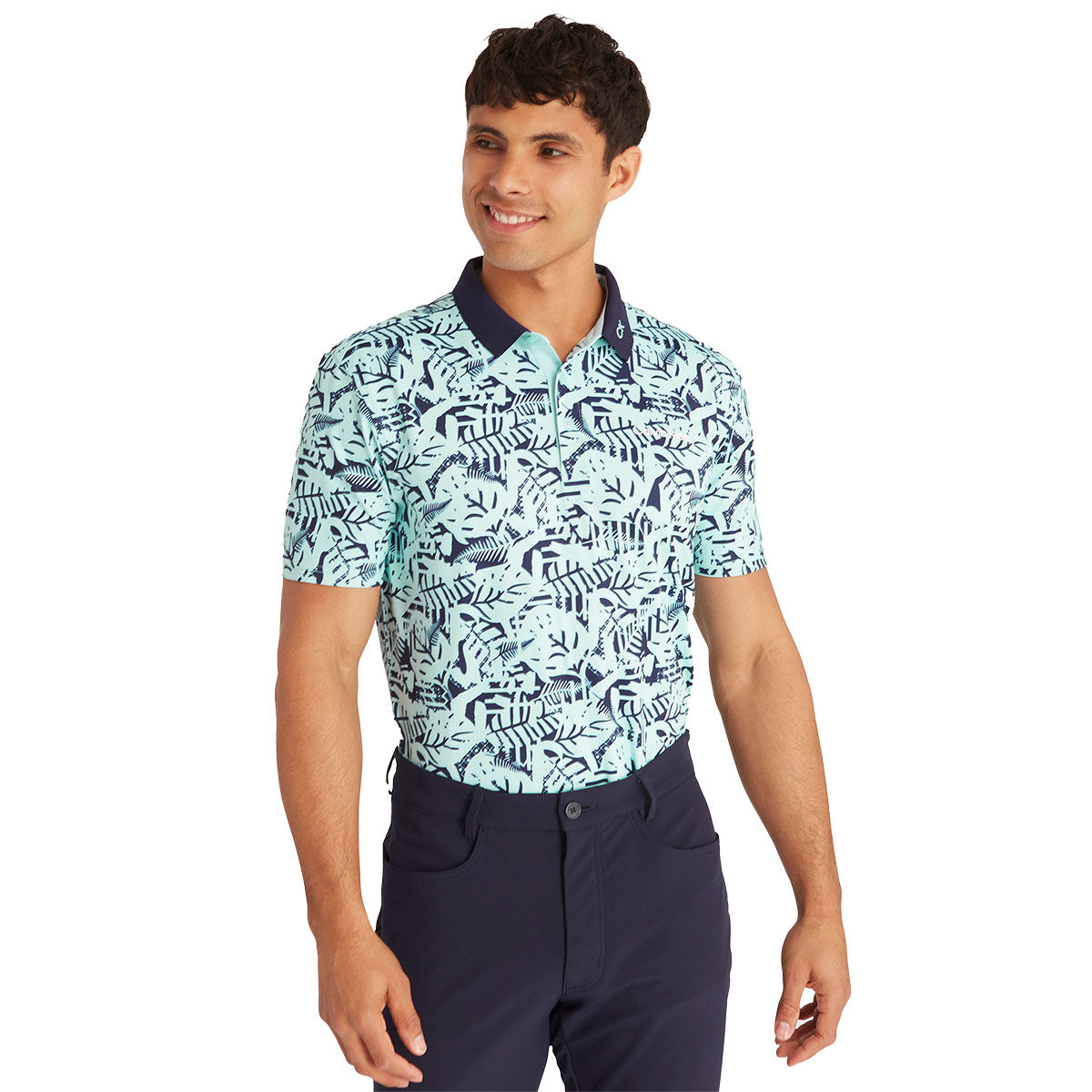 Calvin Klein Men’s Abstract Print Golf Polo Shirt, Mens, Aqua/evening blue, Small | American Golf