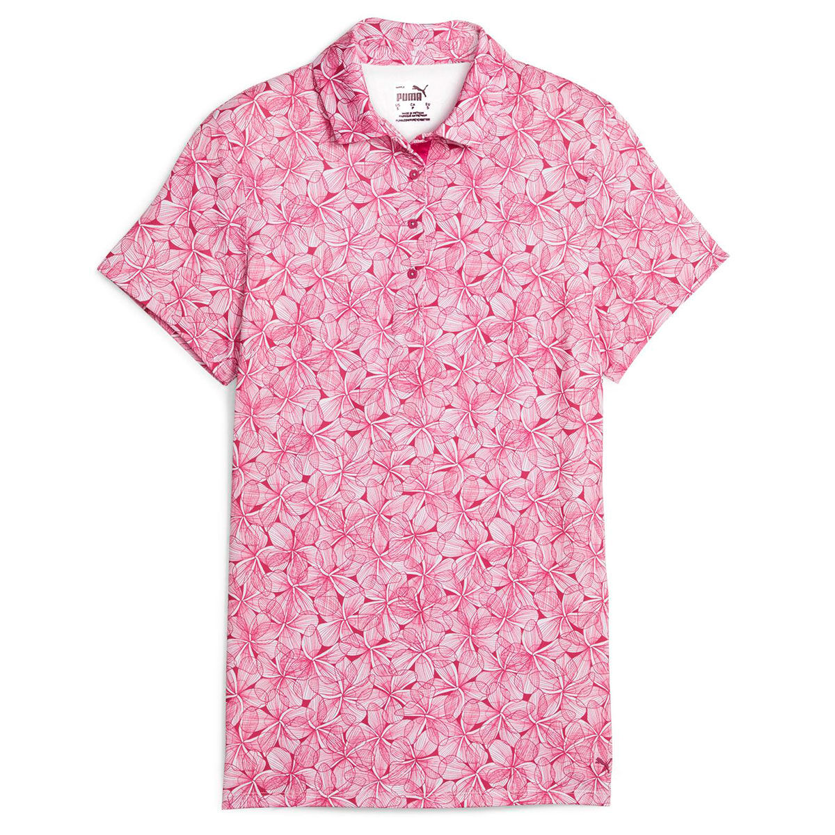 PUMA Womens MATTR Plumeria Golf Polo Shirt, Female, White/pink, Large | American Golf
